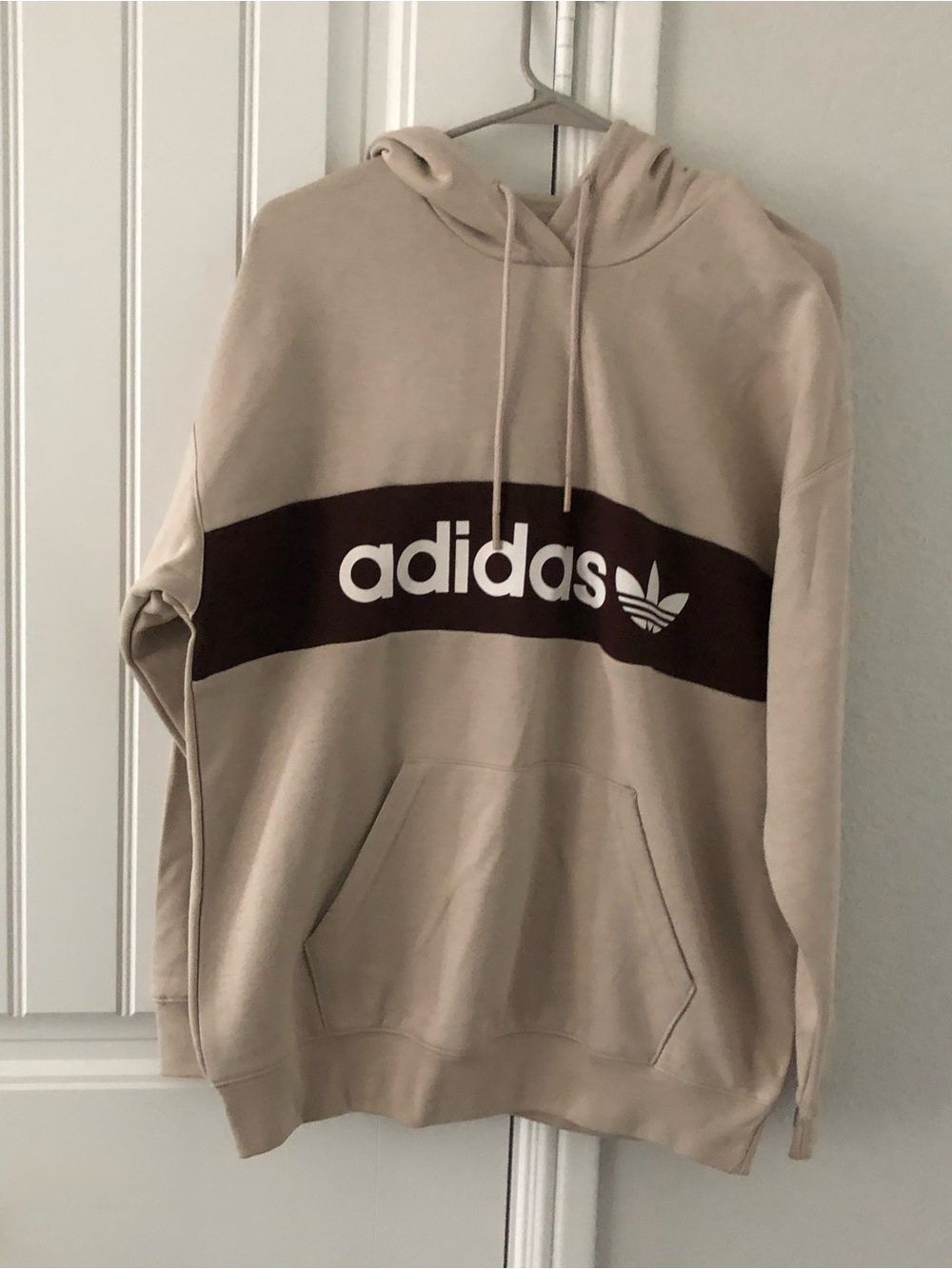 adidas Crewneck Hoodie in Beige with Brown Logo Band